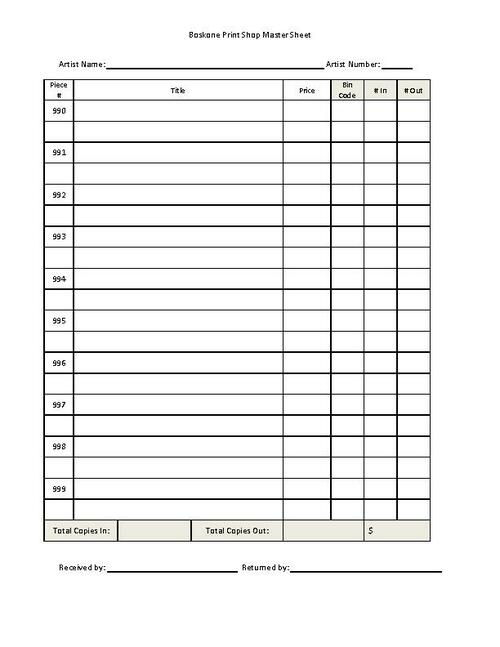 Print Shop Master Sheet